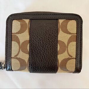 Coach Wallet Brown Parker Signature Leather Trim Zip Around Multifunction Pocket